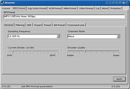 Nastavovanie parametrov výsledného MP3 súboru v programe bEncoder