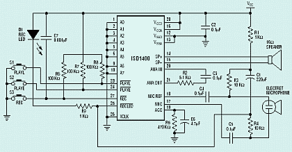 Připojení elektretového mikrofonu k ISD podle AR 12/94 (katalogové zapojení) Pripojenie elektretového mikrofónu k ISD podľa AR 12/94 (katalógové zapojenie)