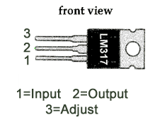 Stabilizátor LM317, pohľad spredu Stabilizátor LM317, pohľad spredu