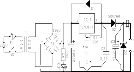 Obr.7 : jednoduchý zdroj s IO LM317 Obr.7 : jednoduchý zdroj s IO LM317