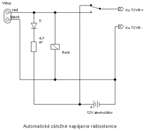 Schéma zapojenia automatického záložného napájania rádiostanice