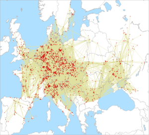 Mapa spojení IARU Region 1 UHF/MW contest 2020 na 432 MHz