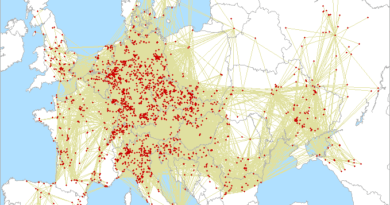 Mapa spojení IARU Region 1 UHF/MW contest 2020 na 432 MHz
