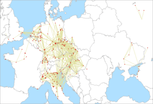 QSO mapa 10 GHz v IARU Region 1 UHF contest 2020