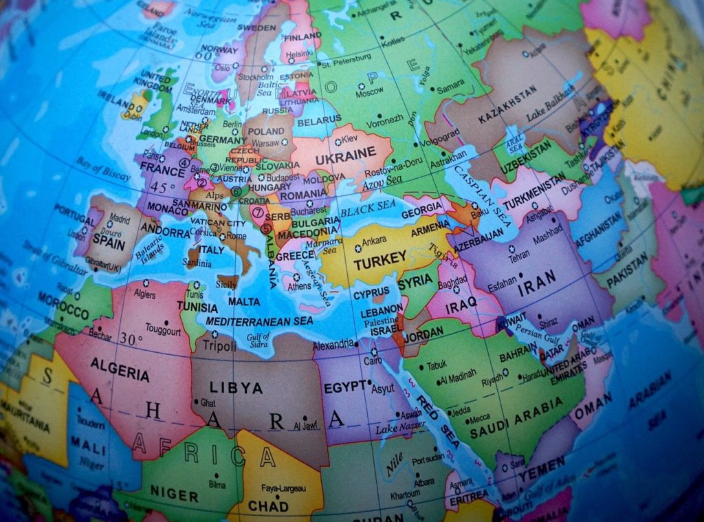 Mapa Európy, Afriky a Ázie
