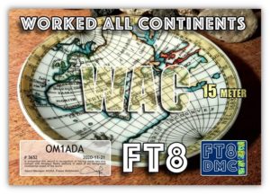 Diplom WAC 15m FT8 OM1ADA