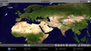 VU2LBW n mape pokrytia satelitu RS-44
