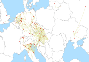Mapa spojení na 10 GHz v 2.subreionále 2021