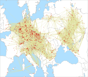 Mapa spojení v 3.subregionále 2021 na 432 MHz