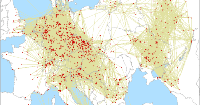 Mapa spojení v 3.subregionále 2021 na 432 MHz