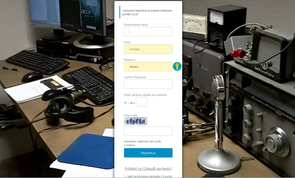Registration form