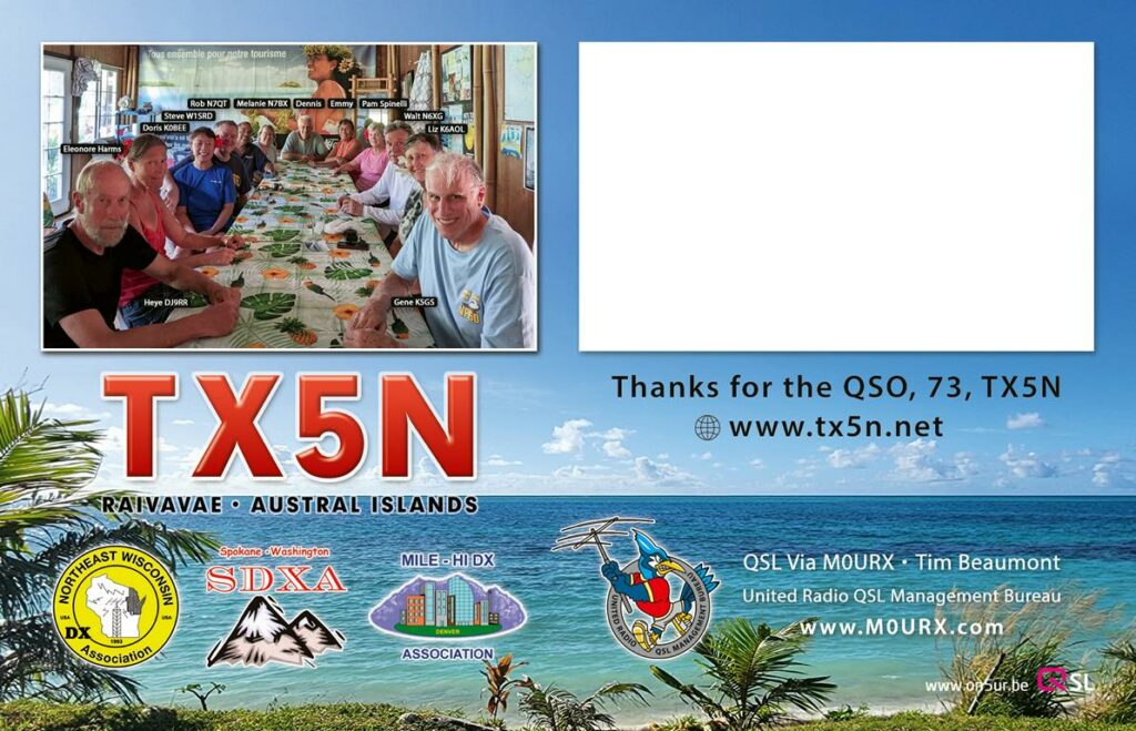 TX5N zadná strana QSL lístka expedície na ostrovy Austral
