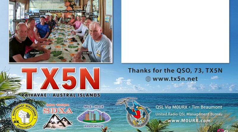 TX5N zadná strana QSL lístka expedície na ostrovy Austral