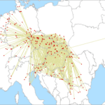 Mapa spojení v Memoriáli OM3AU na 144 MHz