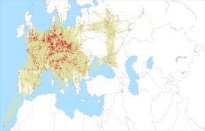Mapa spojení na 144 MHz v 3.subregionále 2023