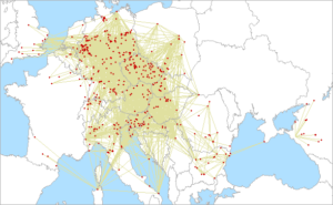 Mapa spojení na 23cm pásme v Mikrovlnných pretekoch 2024