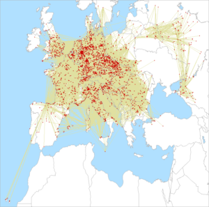 Mapa spojení na 144 MHz v 3.subreionáli na VKV 2024