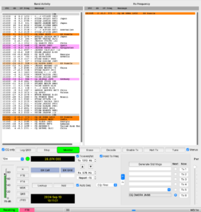 Oprogramowanie WSJT-X z dekodowanymi stacjami