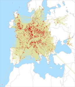 Mapa spojení v IARU Region 1 VHF Contest 2024