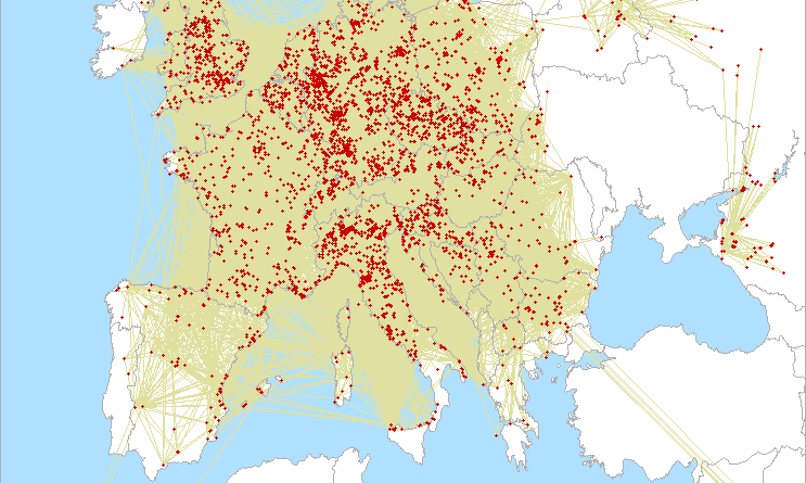 Mapa spojení v IARU Region 1 VHF Contest 2024