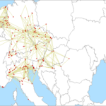 Mapa spojení v IARU Region 1 UHF Contest 2024 na 10 GHz