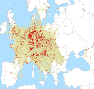 Mapa spojení cez 1. subregionál 2025