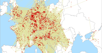 Mapa spojení cez 1. subregionál 2025