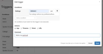 HamAlert notifikácia na zaspotovanie