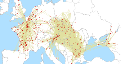 Mapa spojení na 144MHz v Memoriáli OM3AU 2025