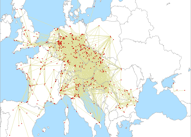 Mapa spojení na 23cm v 2.subregionále na VKV 2025