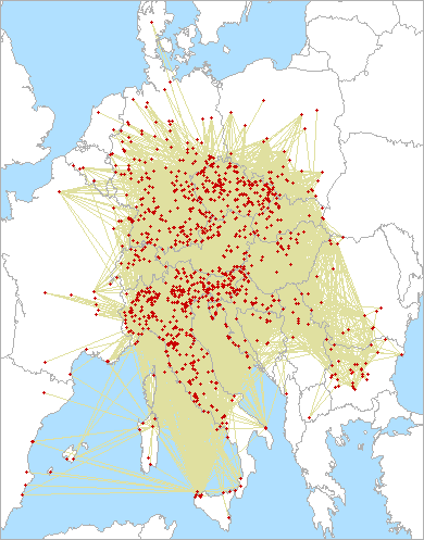 Mapa spojení v OM VHF Low Power Contest-e 2024