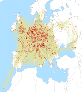 Mapa spojení na 144 MHz v IARU Region 1 VHF Contest 2025