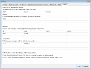 WSJT-X filtre