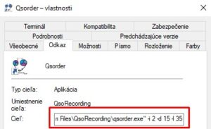 Moje parametre pre spustenie QSOrder