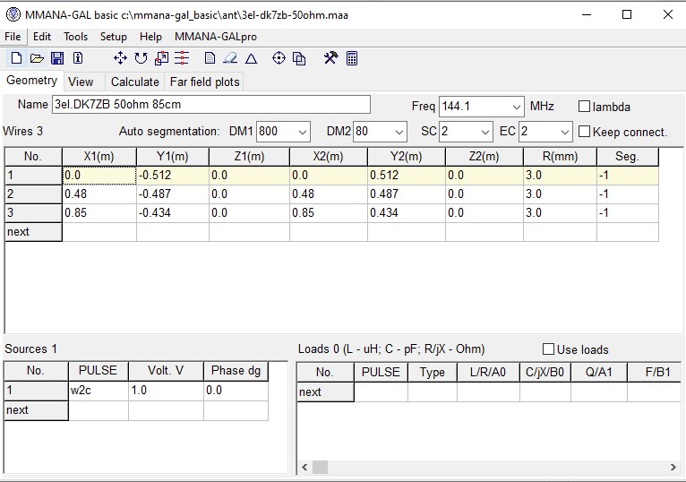Definizione delle dimensioni dell'antenna in MMANA-GAL