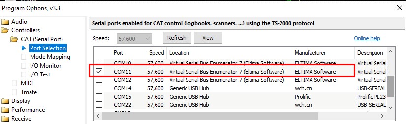 Vytvorenie virtuálneho sériového portu v SDR Console