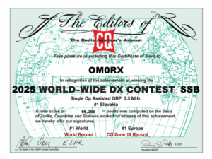OM0RX diplom z CQ World Wide DX Contest 2025