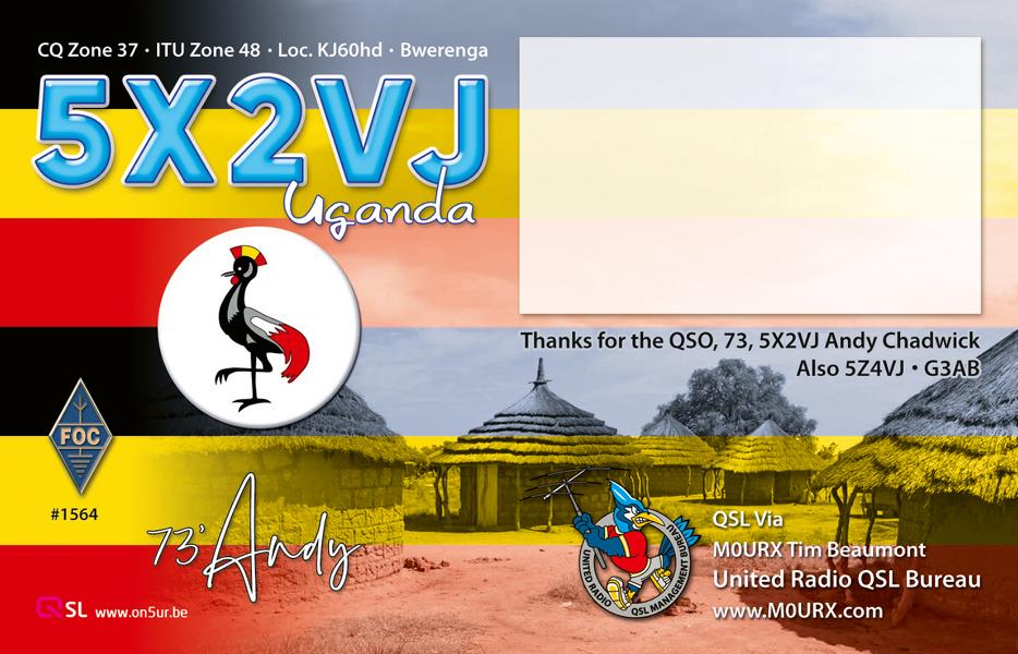Tylna strona karty QSL 5X2VJ