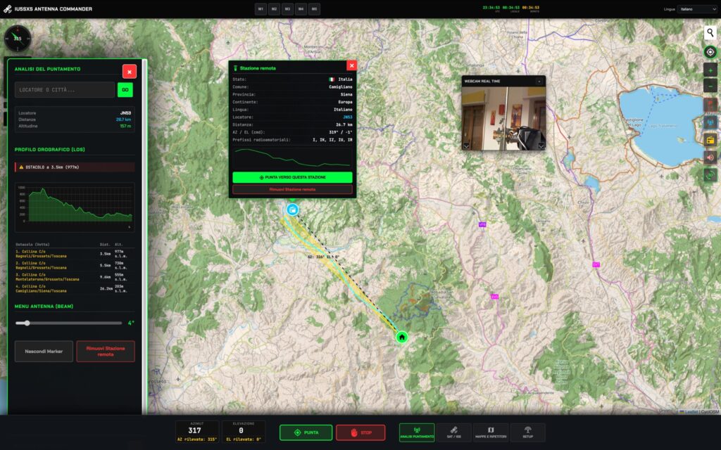 Mapa & Radar + LOS & Terén v Antenna Commander