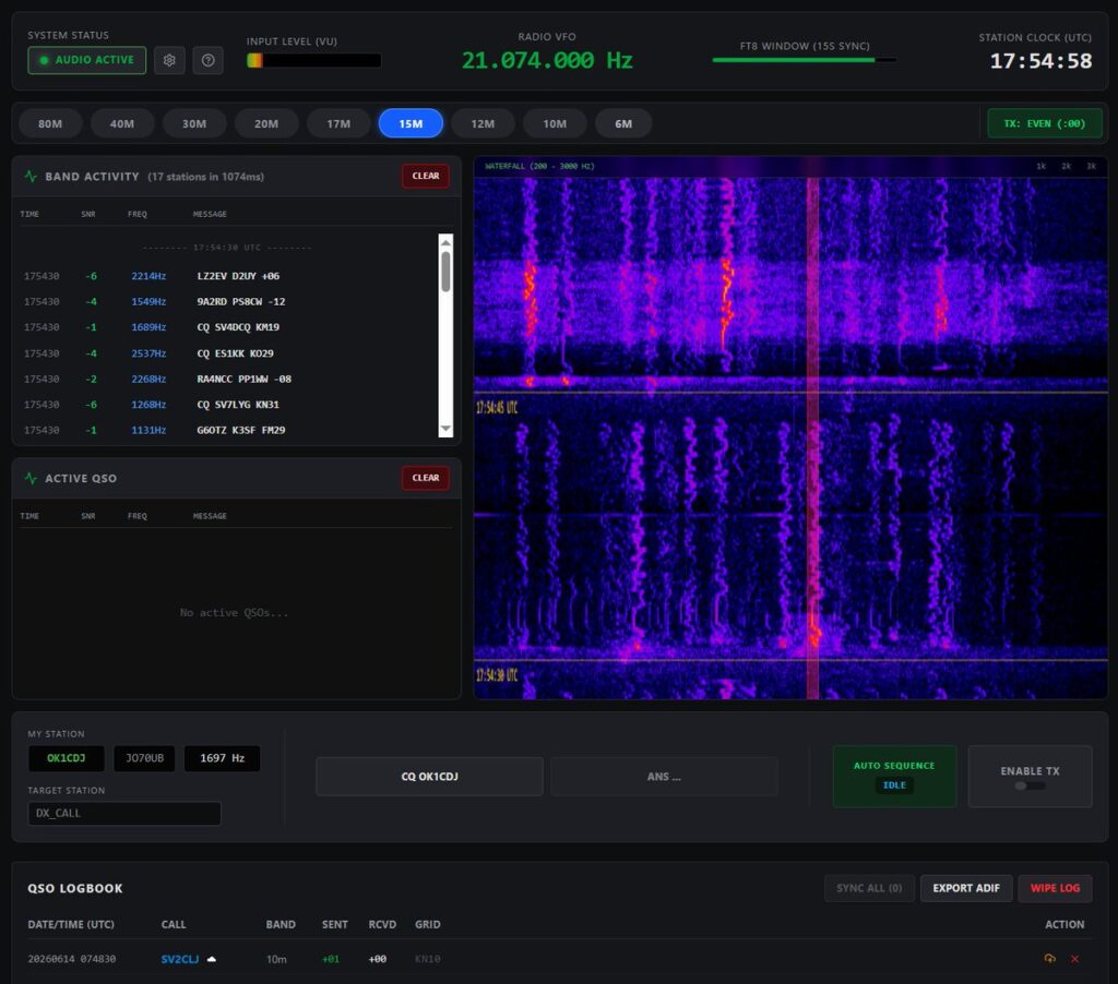Web FT8 Client od OK1CDJ: FT8 stanica priamo v prehliadači bez inštalácie Web FT8 Client