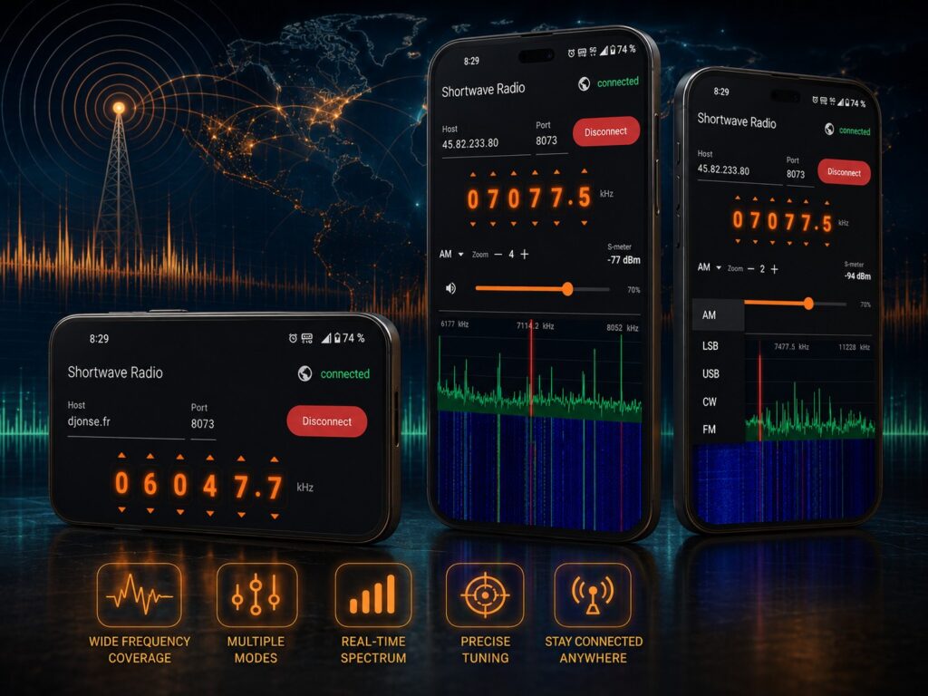 SwR – Shortwave Radio: klient pre celosvetovú sieť KiwiSDR a Web-888 prijímačov SwR – Shortwave Radio