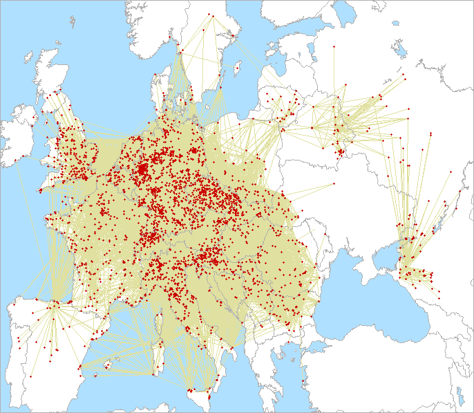 3. subregionál na VKV 2026 – neoficiálne výsledky Mapa spojení v 3.subregionáli na VKV 2026 na 144 MHz