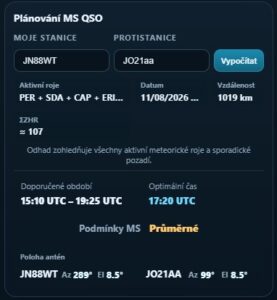 Ako plánovať MS spojenia? Tabuľka v Meteor Scatter Planner US8AR dáva odpoveď