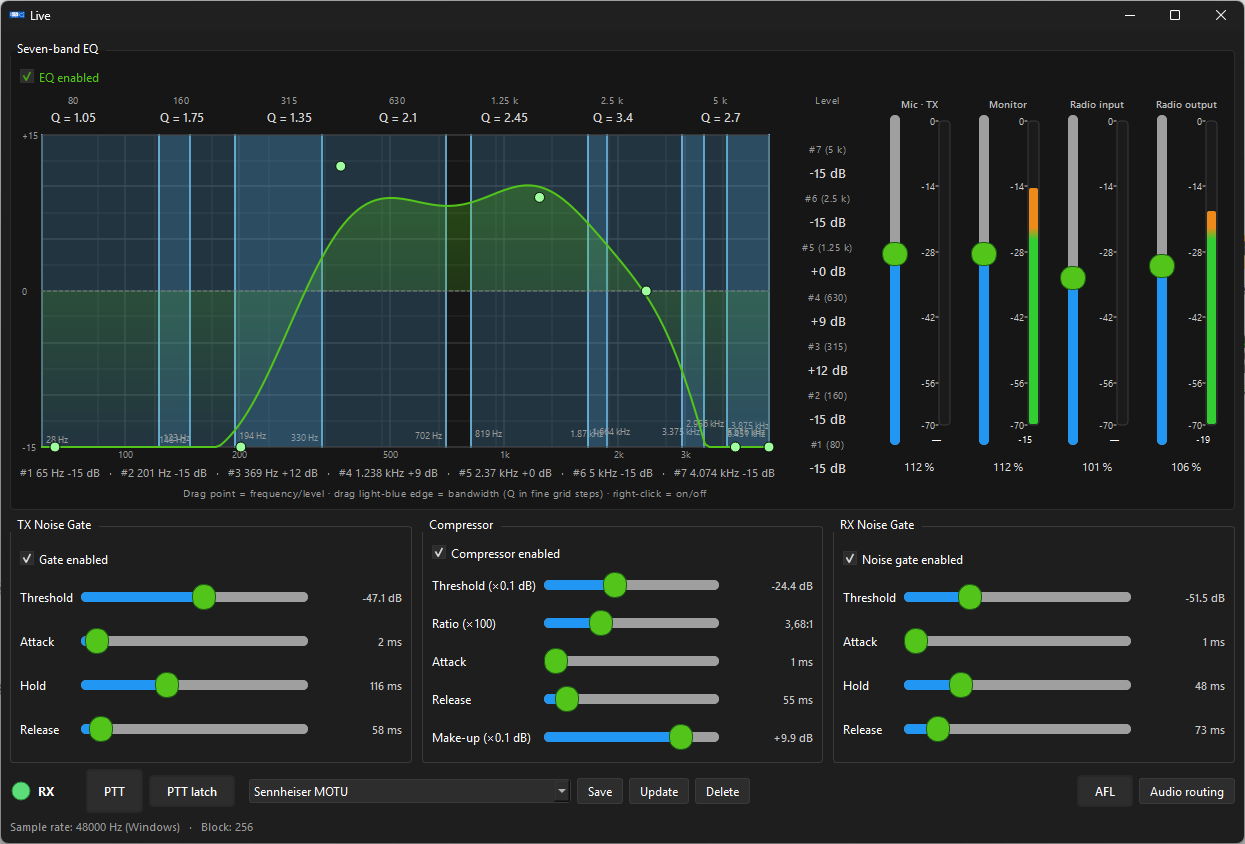 FT-991/A Audio Manager – Live PC Radio so sedempásmovým EQ a DSP spracovaním audia