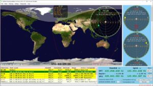 SatTrack zobrazuje polohu družice FO-29, azimut, eleváciu a aktuálne frekvencie transpondéra