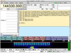 Hlavné okno FLDigi pripojené cez RigCAT k transceiveru FT-857
