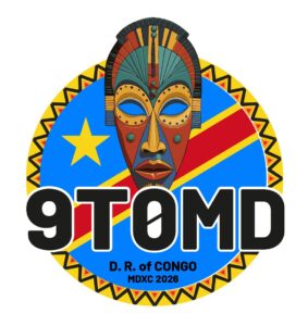 ogo DX ekspedycja 9T0MD w Demokratycznej Republice Konga z motywem afrykańskiej maski i flagi DRC