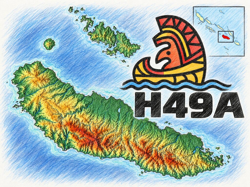 Mapa ostrova Guadalcanal na Šalamúnových ostrovoch s označením H49A