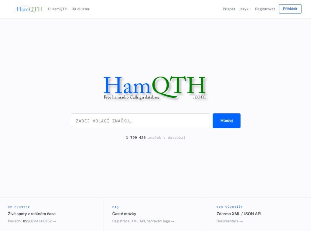 HamQTH databáza rádioamatérskych volacích značiek s vyhľadávaním a DX Clusterom