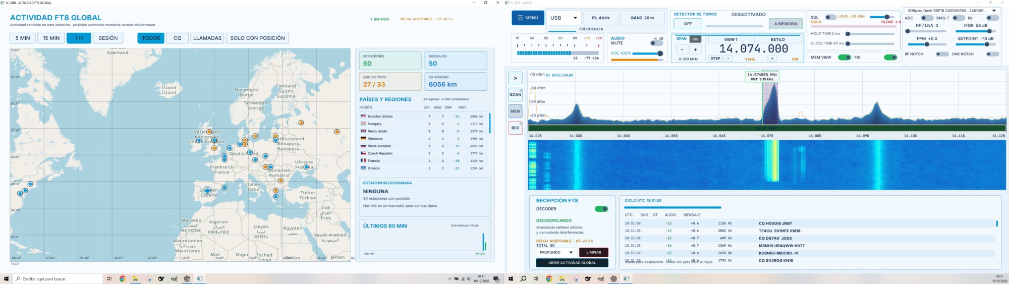 IC-SDR – globale FT8-Verbindungskarte und digitaler Signaldecoder
